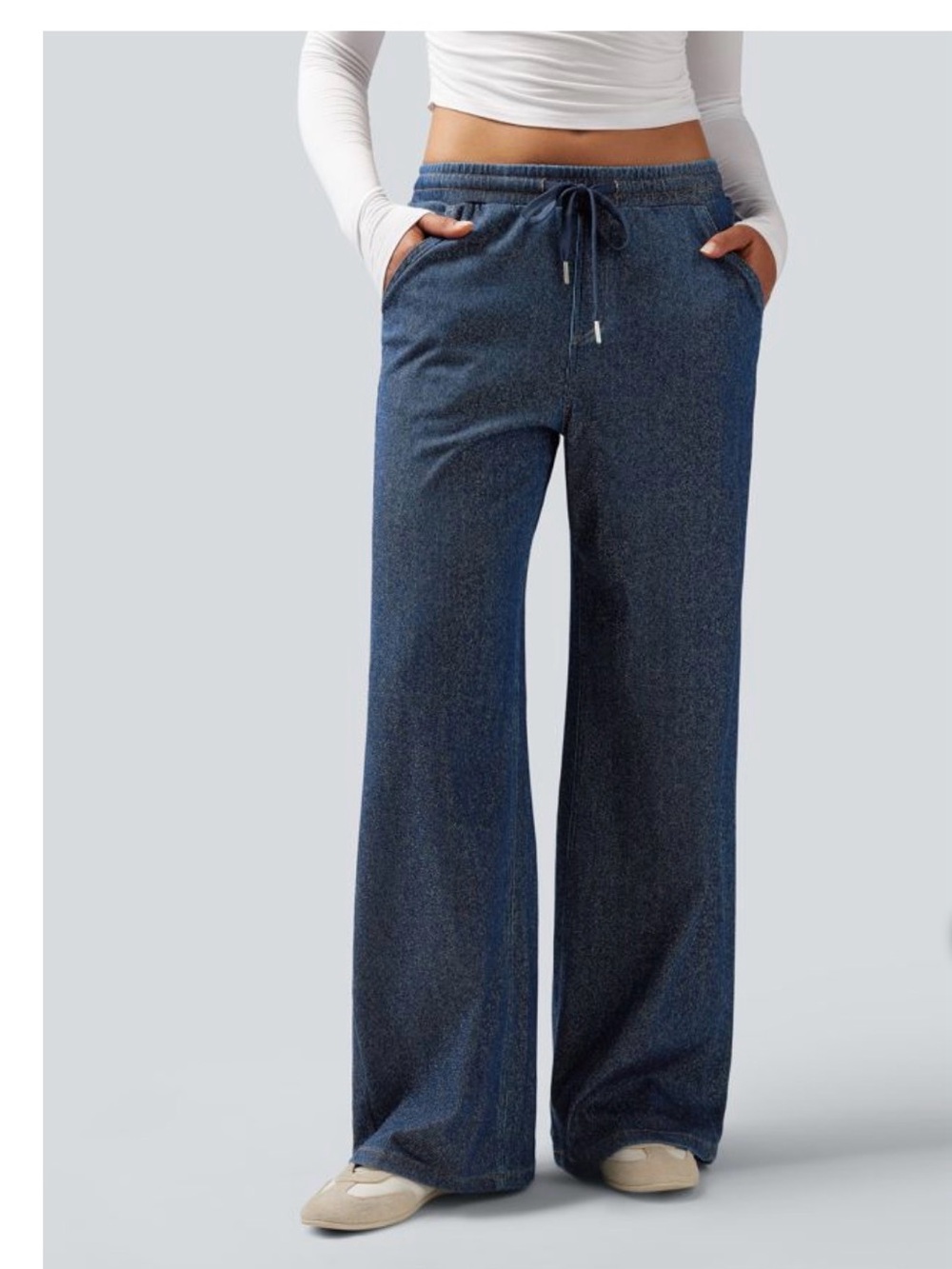 Halara Flex Low Rise Drawstring Wide Leg Silver Shine Casual Sweatpants